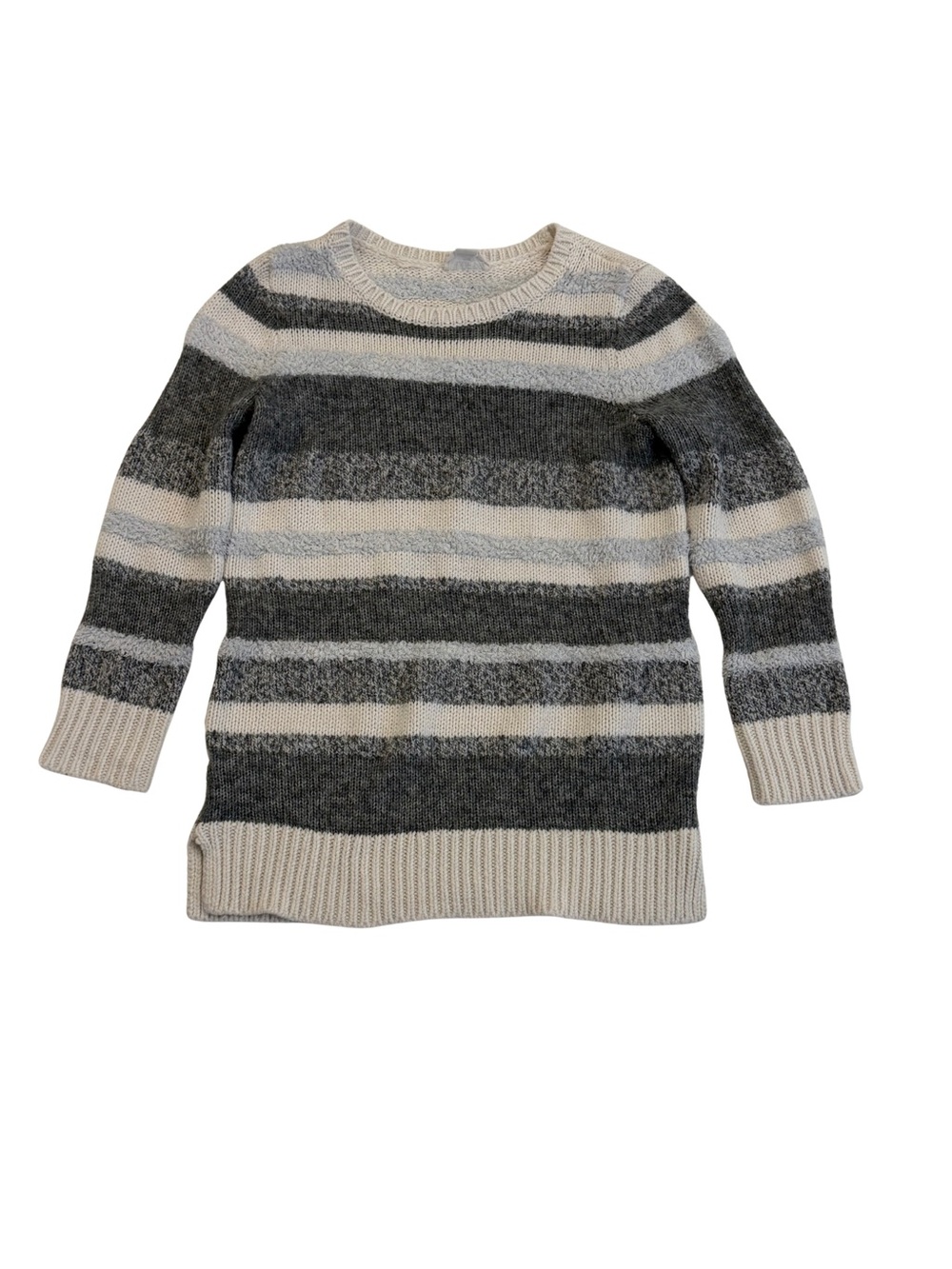 LOFT Outlet Lounge Gray Ivory Striped Textured Knit Sweater Size S
